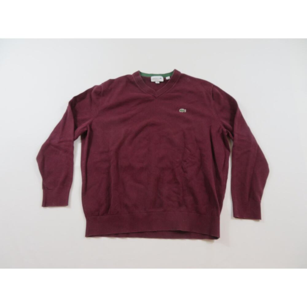 Lacoste Classic Fit Burgandy Sweater V-neck Womens Sz 2XL